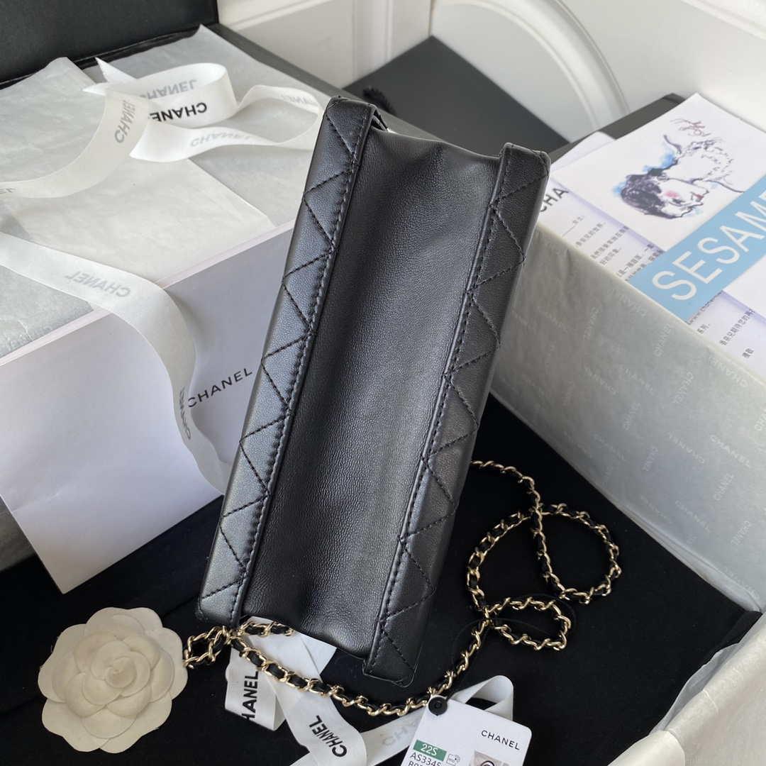 Chanel AS3345 Vanity Case Calfskin & Gold-Tone Metal Black