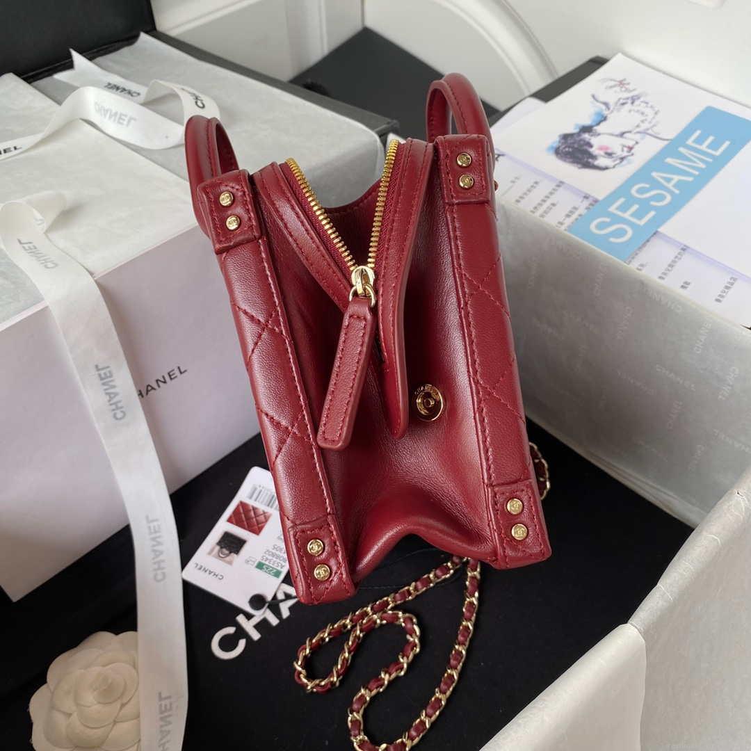 Chanel AS3345 Vanity Case Calfskin & Gold-Tone Metal Wine Red