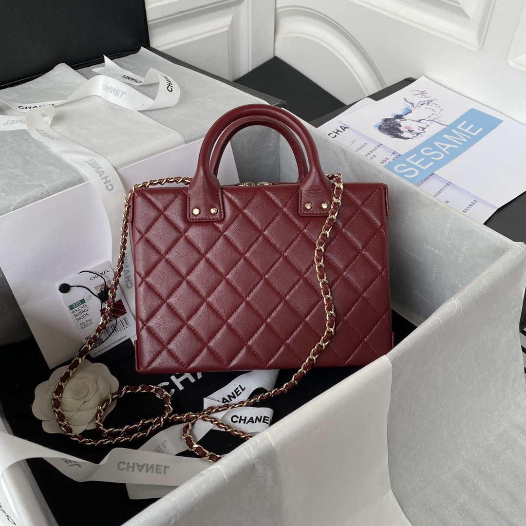 Chanel AS3345 Vanity Case Calfskin & Gold-Tone Metal Wine Red