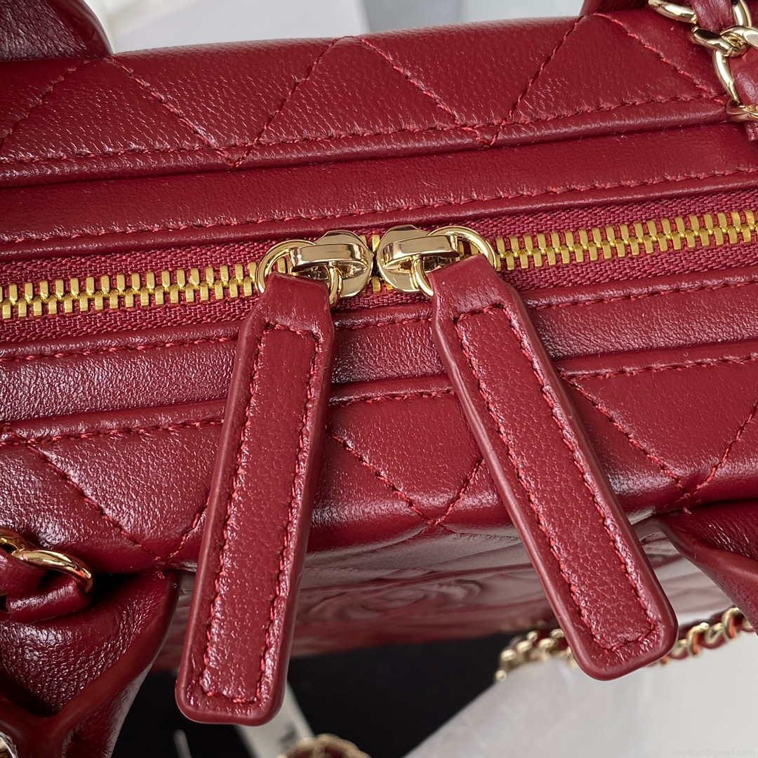 Chanel AS3345 Vanity Case Calfskin & Gold-Tone Metal Wine Red