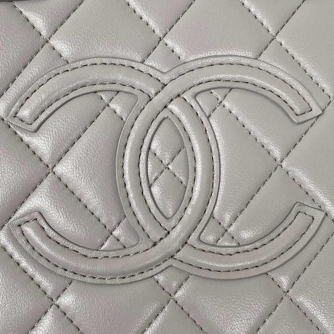 Chanel AS3345 Vanity Case Calfskin & Gold-Tone Metal Gray