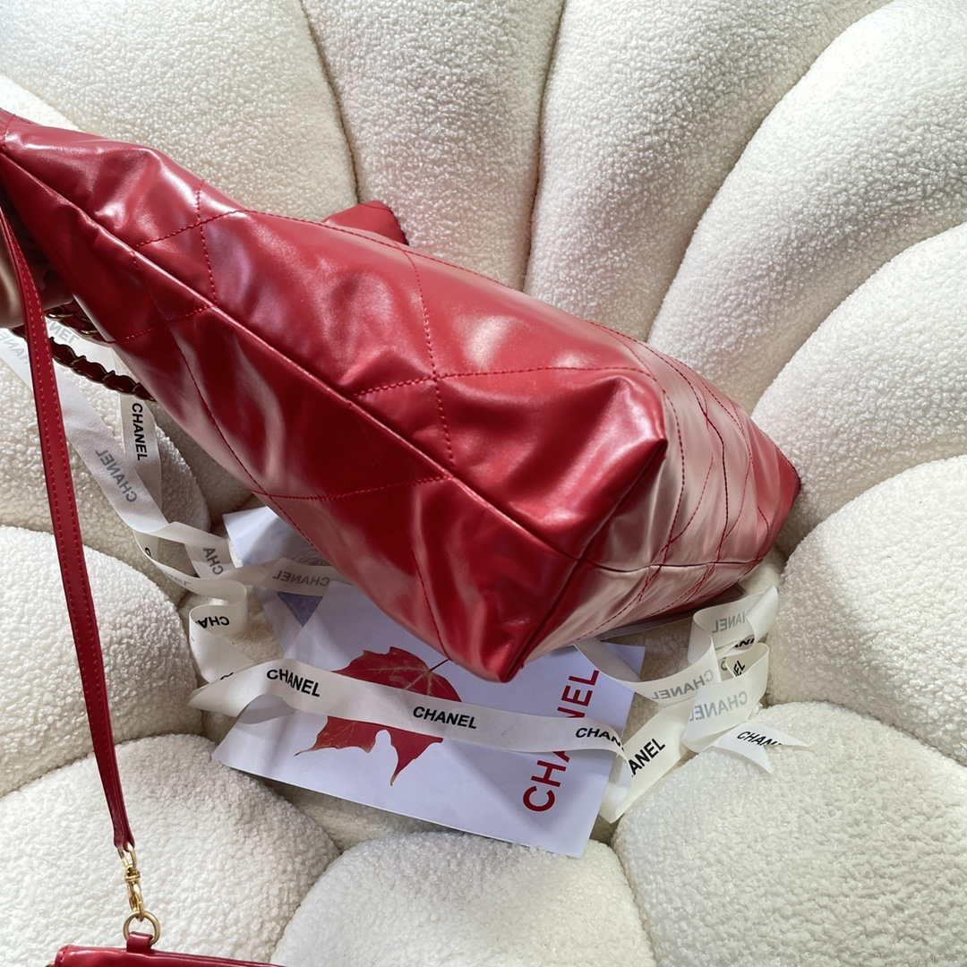 Chanel 22 Large Handbag Shiny Calfskin AS3262 Red