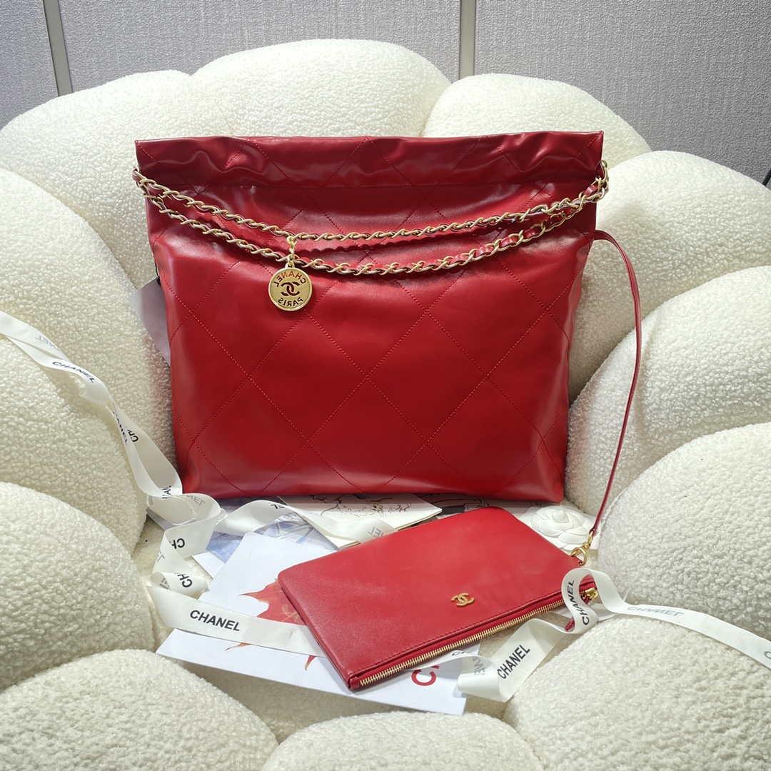 Chanel 22 Handbag Shiny Calfskin AS3261 Red