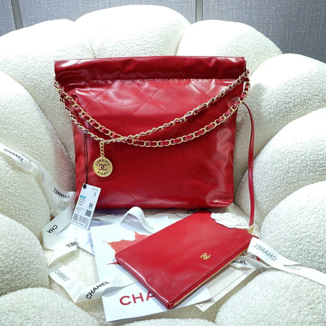 Chanel 22 Small Handbag Shiny Calfskin AS3260 Red