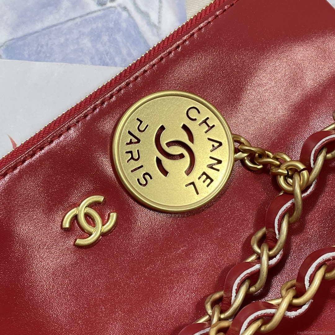 Chanel 22 Small Handbag Shiny Calfskin AS3260 Red
