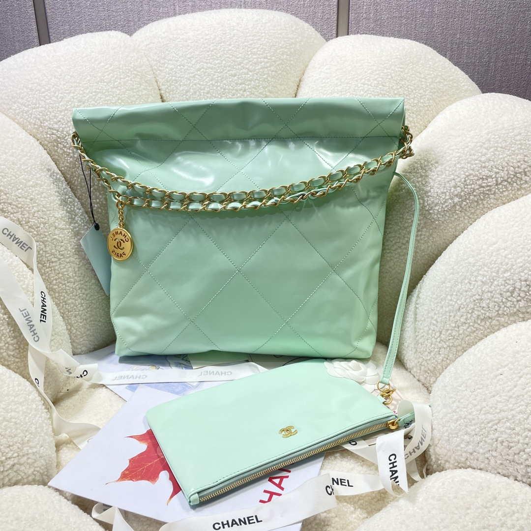 Chanel 22 Small Handbag Shiny Calfskin AS3260 Mint Green