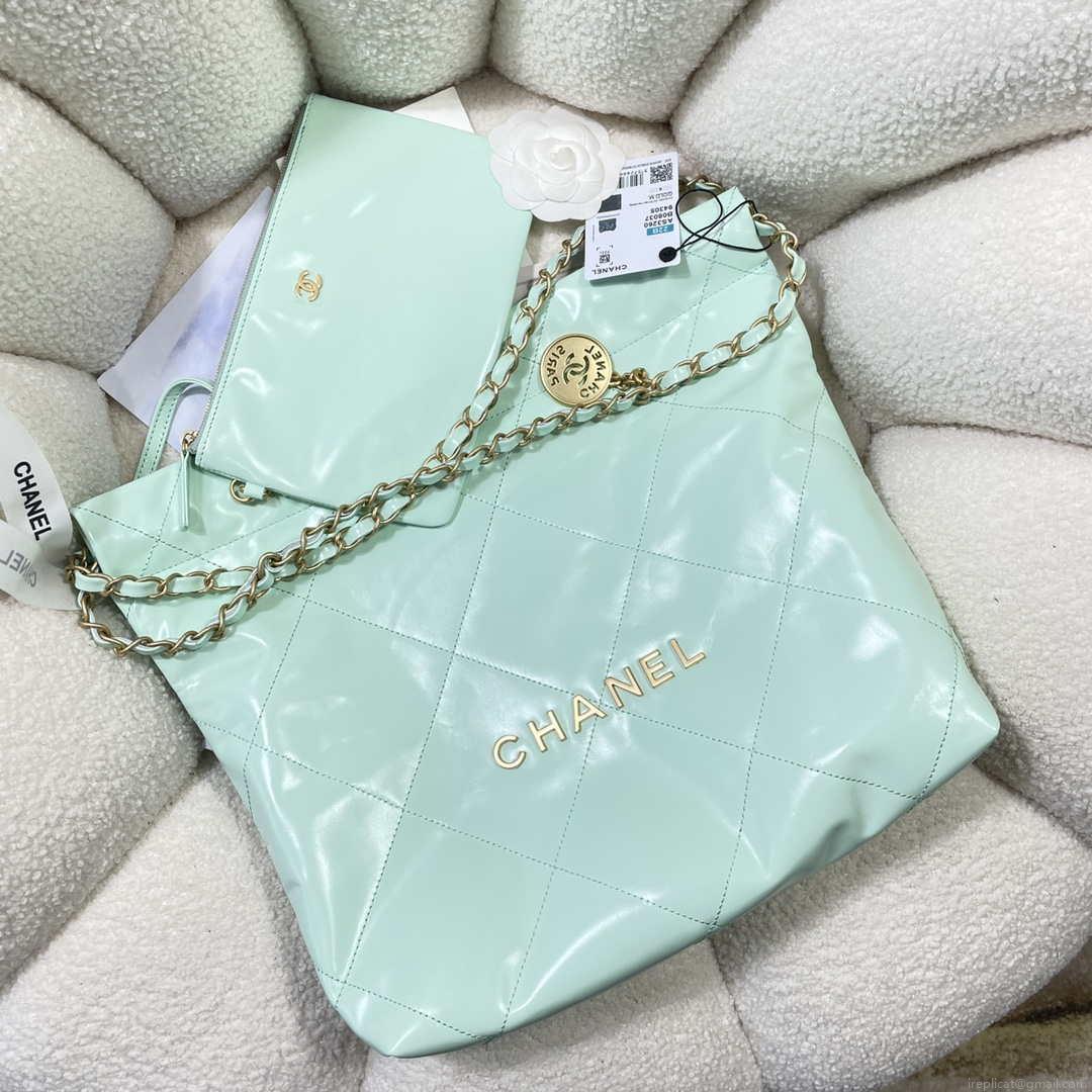 Chanel 22 Small Handbag Shiny Calfskin AS3260 Mint Green