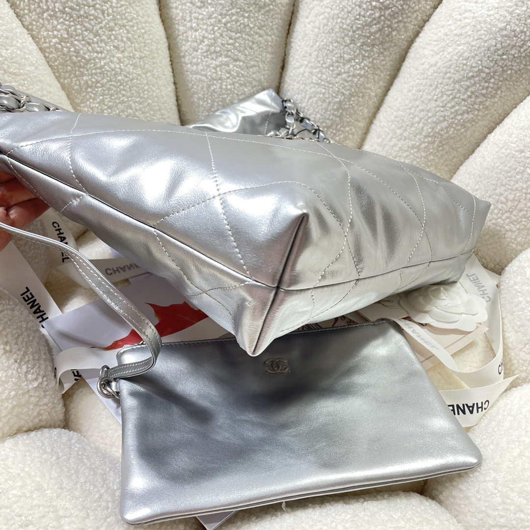 Chanel 22 Small Handbag Shiny Calfskin AS3260 Silver