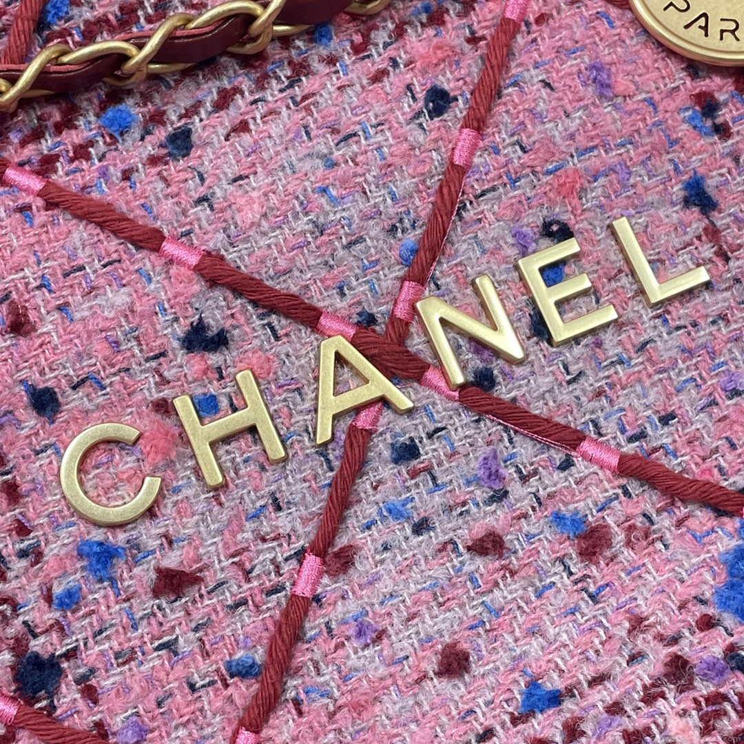 Chanel 22 Handbag Gold-Tone Metal Canvas AS3260 Pink