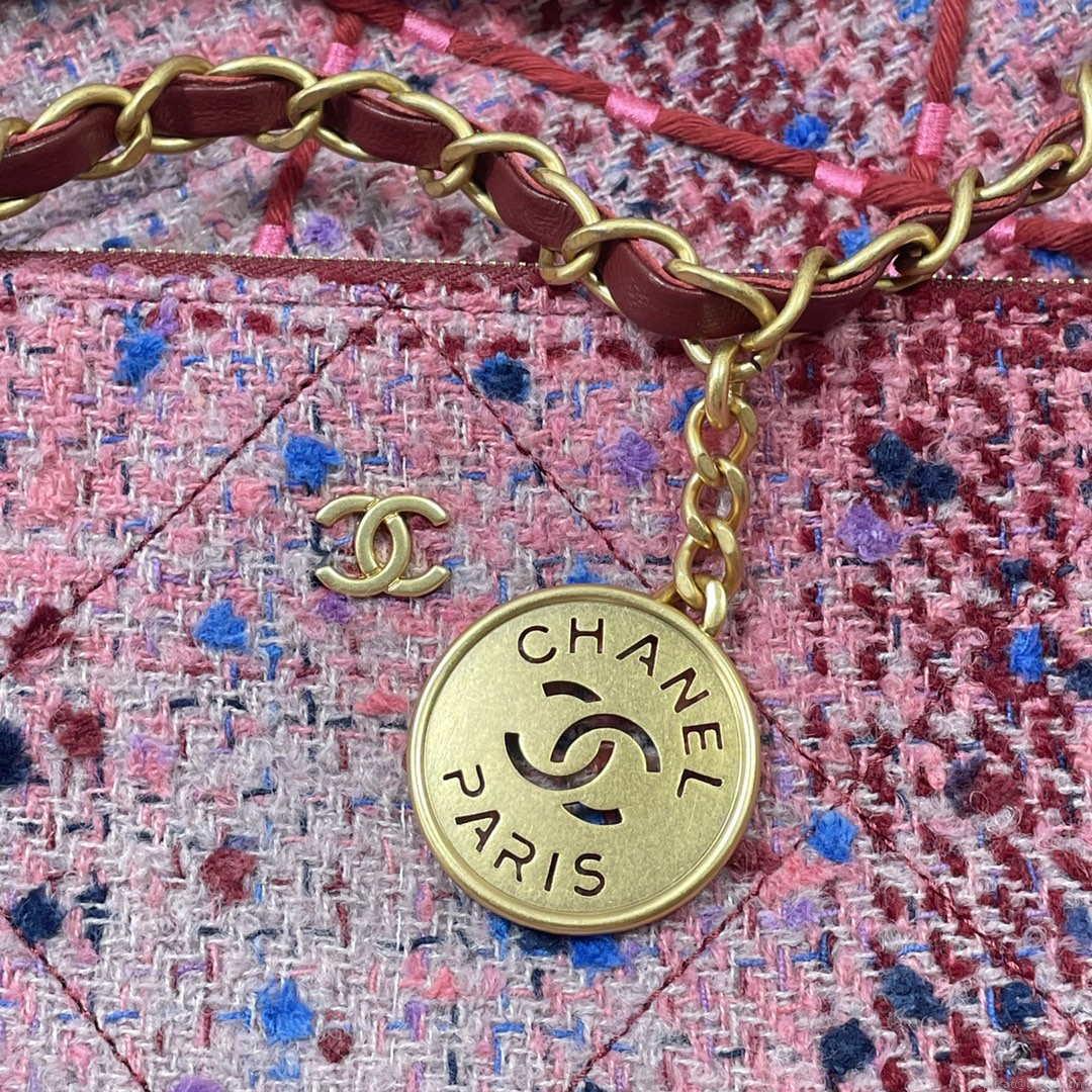 Chanel 22 Handbag Gold-Tone Metal Canvas AS3260 Pink