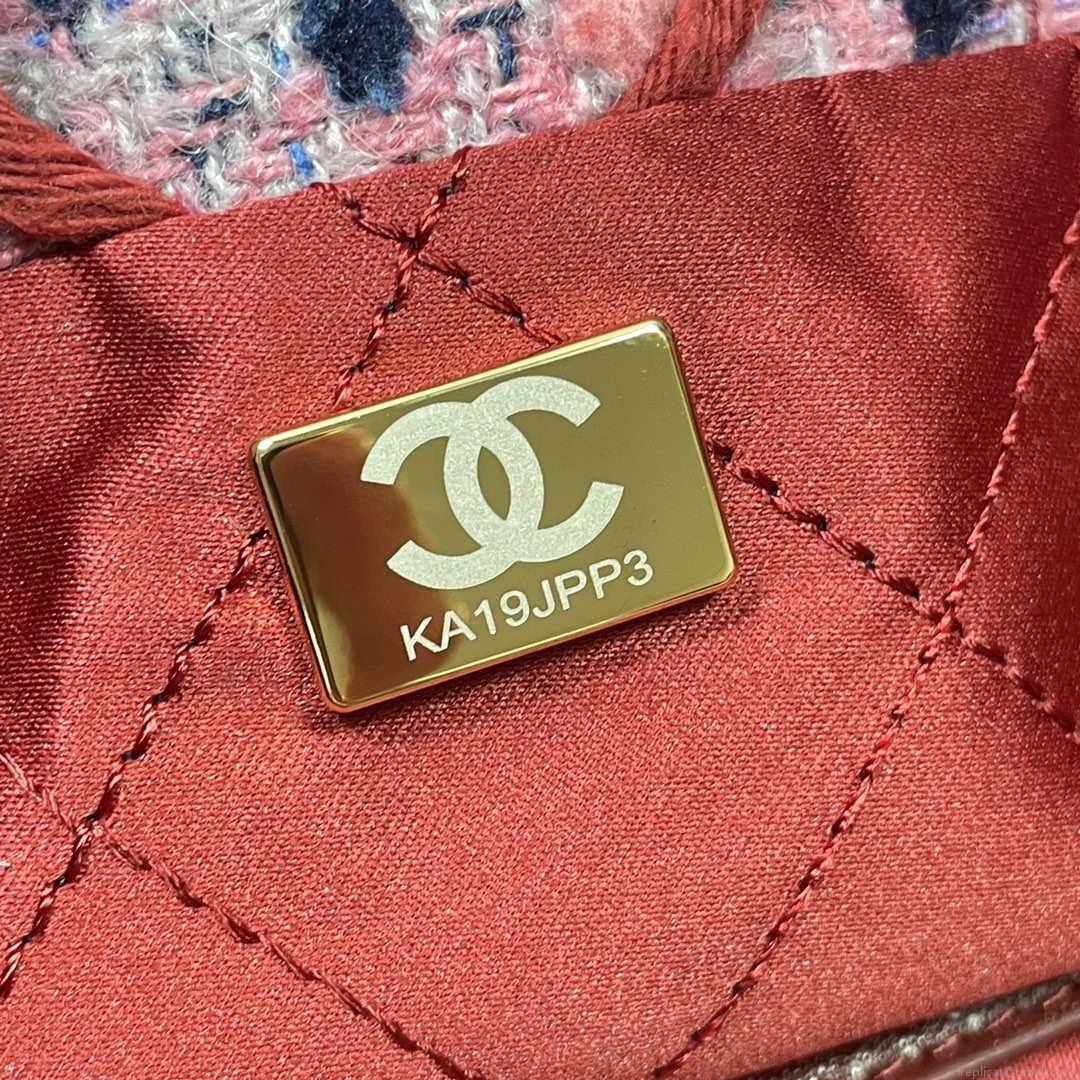 Chanel 22 Handbag Gold-Tone Metal Canvas AS3260 Pink