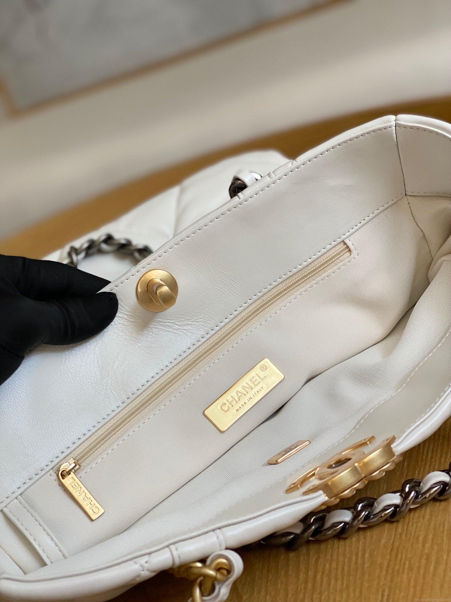 Chanel AS3519 CHANEL19 Shopping Bag Shiny Lambskin White