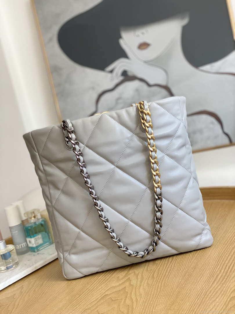 Chanel AS3519 CHANEL19 Shopping Bag Shiny Lambskin Gray