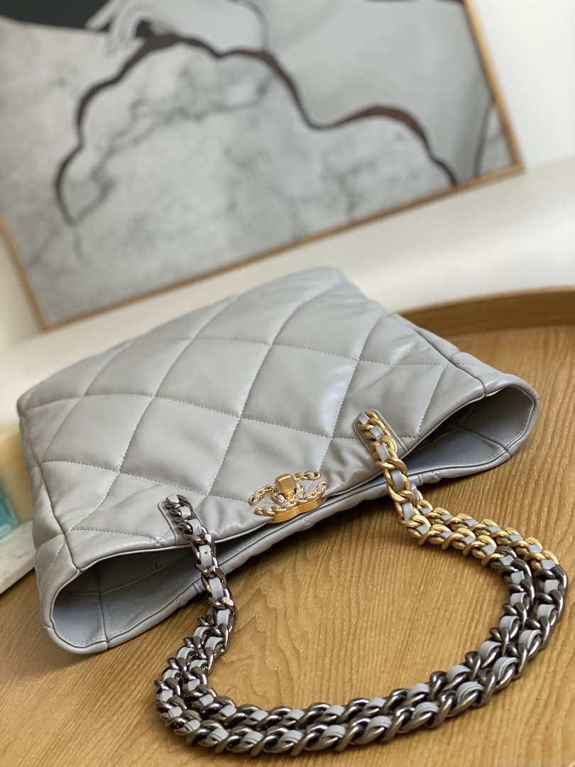 Chanel AS3519 CHANEL19 Shopping Bag Shiny Lambskin Gray