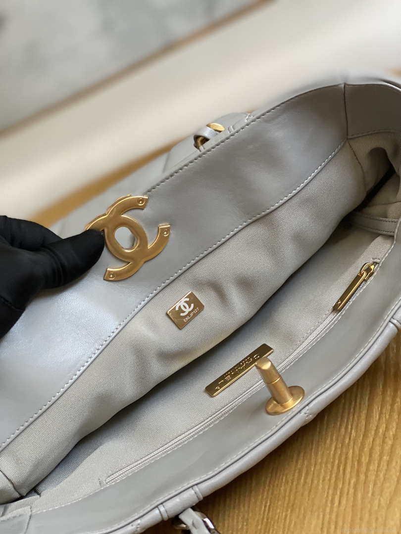 Chanel AS3519 CHANEL19 Shopping Bag Shiny Lambskin Gray