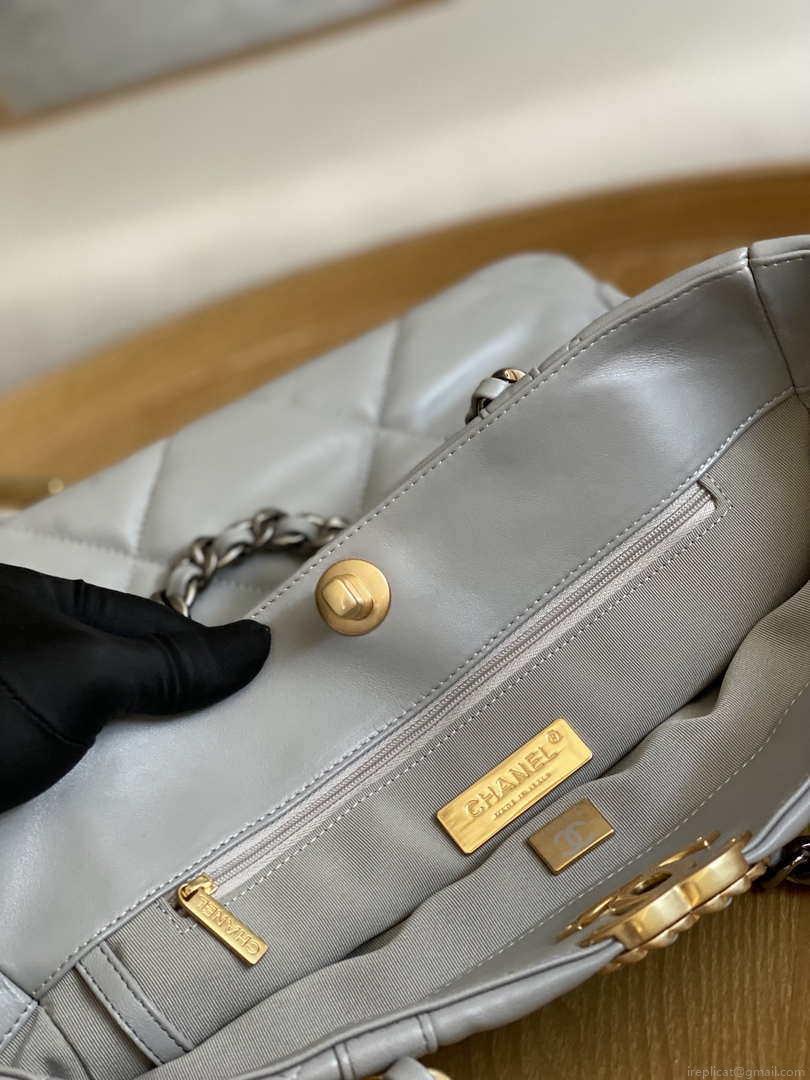 Chanel AS3519 CHANEL19 Shopping Bag Shiny Lambskin Gray