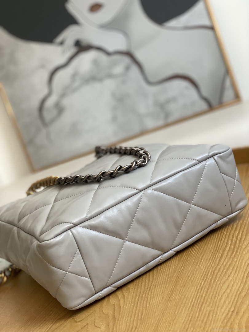 Chanel AS3519 CHANEL19 Shopping Bag Shiny Lambskin Gray