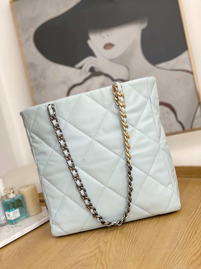 Chanel AS3519 CHANEL19 Shopping Bag Shiny Lambskin Light Blue