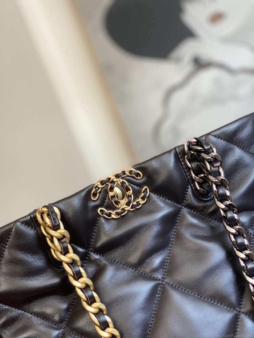 Chanel AS3519 CHANEL19 Shopping Bag Shiny Lambskin Dark Brown
