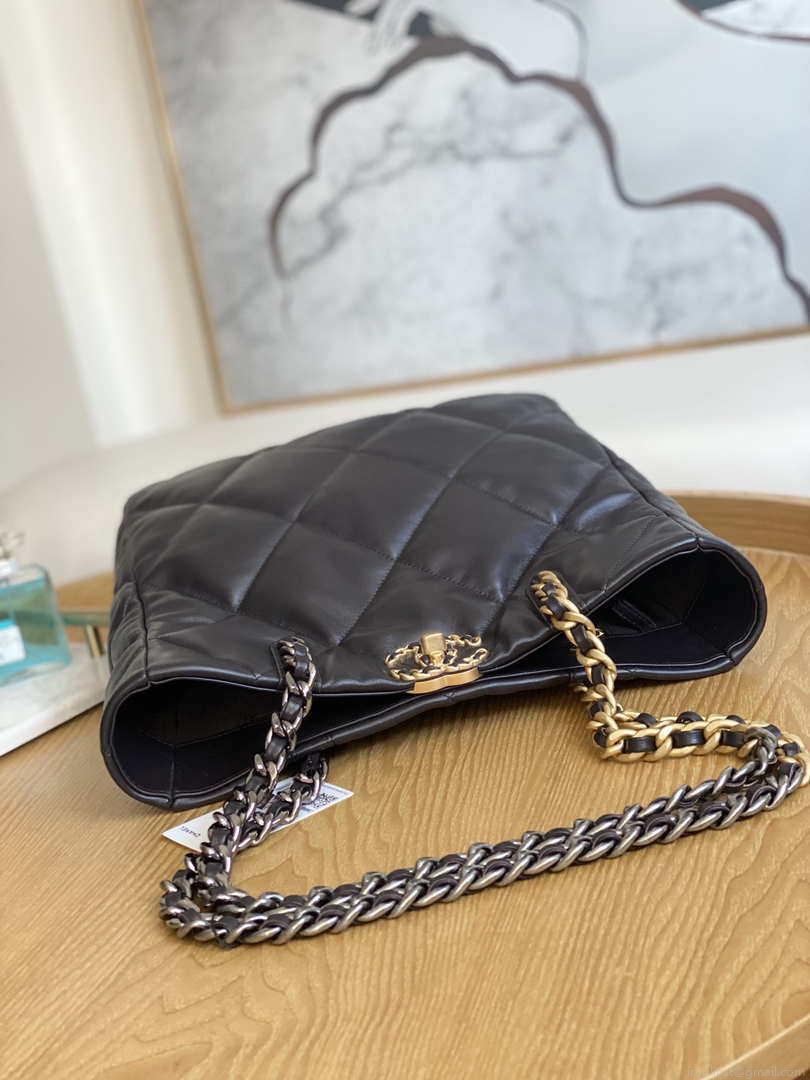Chanel AS3519 CHANEL19 Shopping Bag Shiny Lambskin Dark Brown