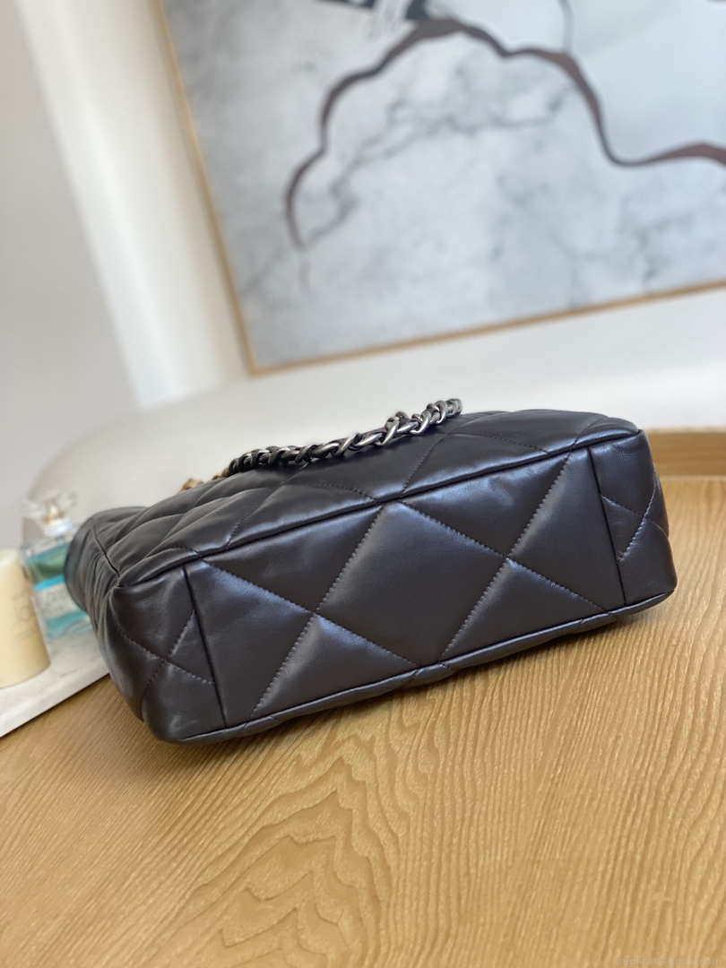 Chanel AS3519 CHANEL19 Shopping Bag Shiny Lambskin Dark Brown