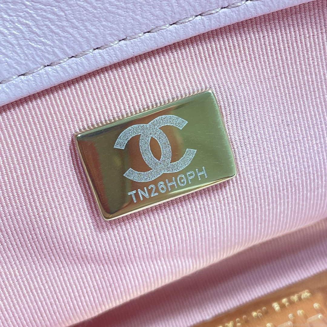 Chanel AS3519 CHANEL19 Shopping Bag Shiny Lambskin Pink