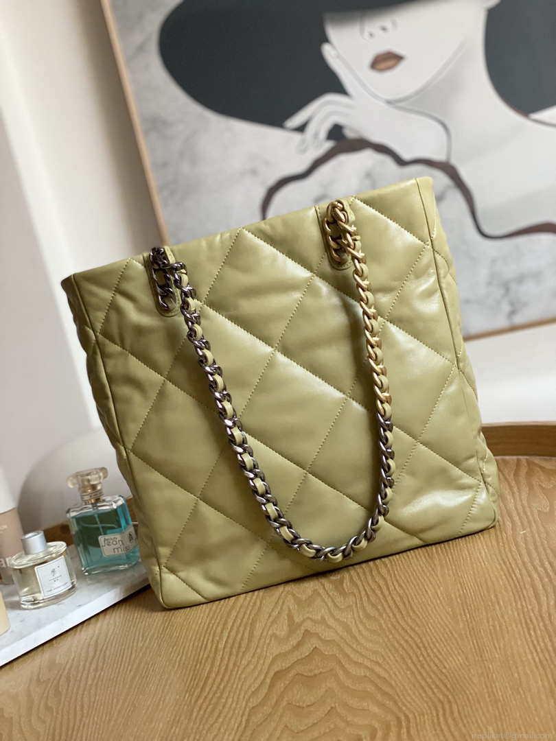 Chanel AS3519 CHANEL19 Shopping Bag Shiny Lambskin Light Yellow