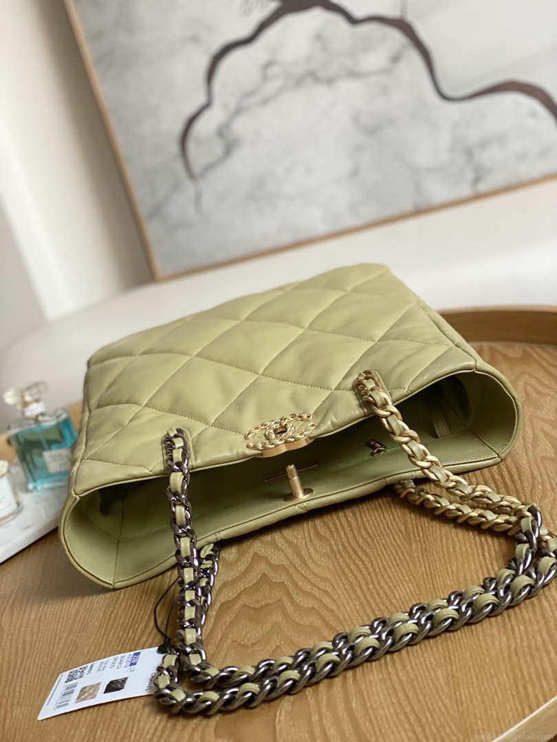 Chanel AS3519 CHANEL19 Shopping Bag Shiny Lambskin Light Yellow