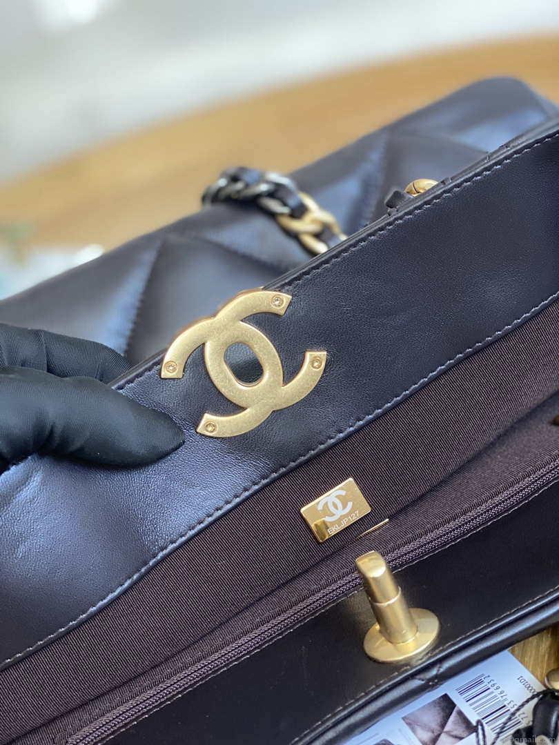 Chanel 19 Shopping Bag Shiny Lambskin AS3660 Gold-Tone Silver-Tone & Ruthenium-Finish Metal Dark Brown