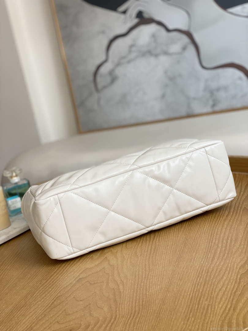 Chanel 19 Shopping Bag Shiny Lambskin AS3660 Gold-Tone Silver-Tone & Ruthenium-Finish Metal White