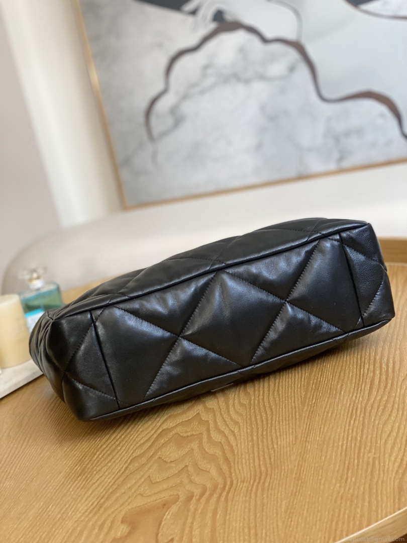 Chanel 19 Shopping Bag Shiny Lambskin AS3660 Gold-Tone Silver-Tone & Ruthenium-Finish Metal Black