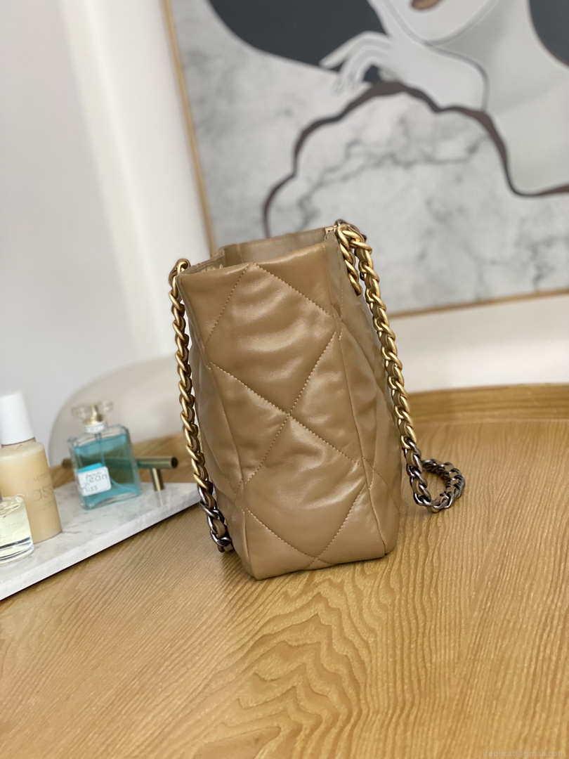 Chanel 19 Shopping Bag Shiny Lambskin AS3660 Gold-Tone Silver-Tone & Ruthenium-Finish Metal Tan