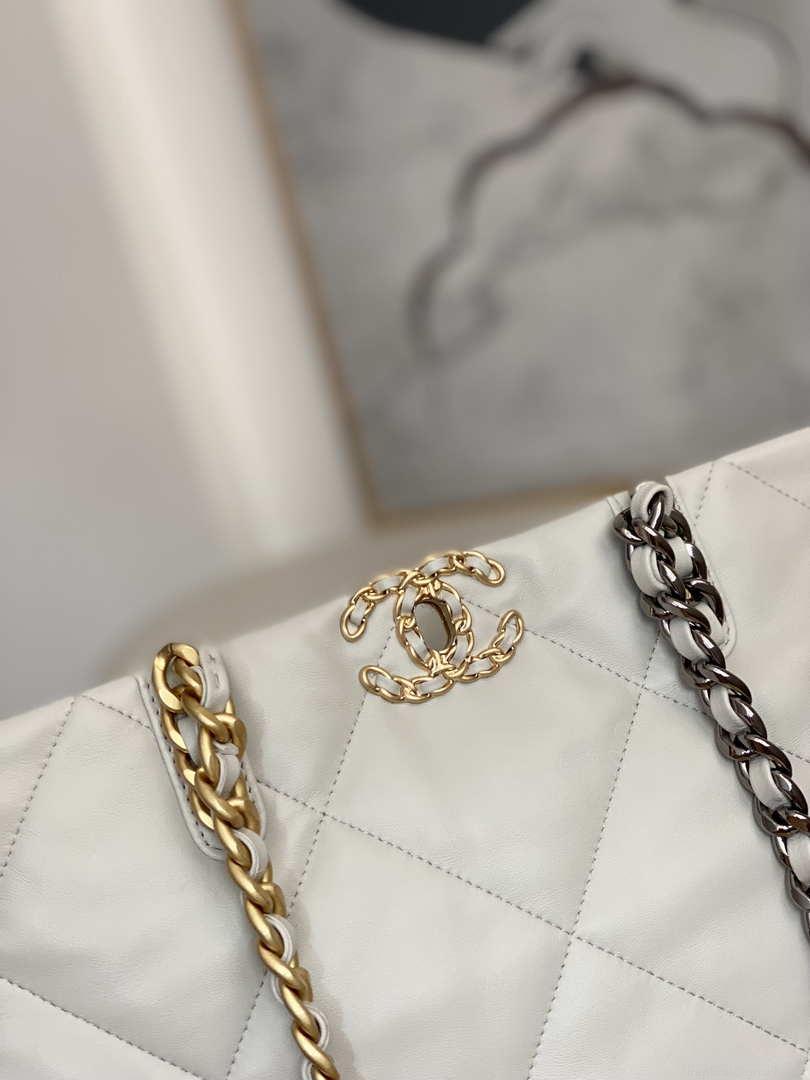Chanel 19 Shopping Bag Shiny Lambskin AS3660 Gold-Tone Silver-Tone & Ruthenium-Finish Metal Light Gray