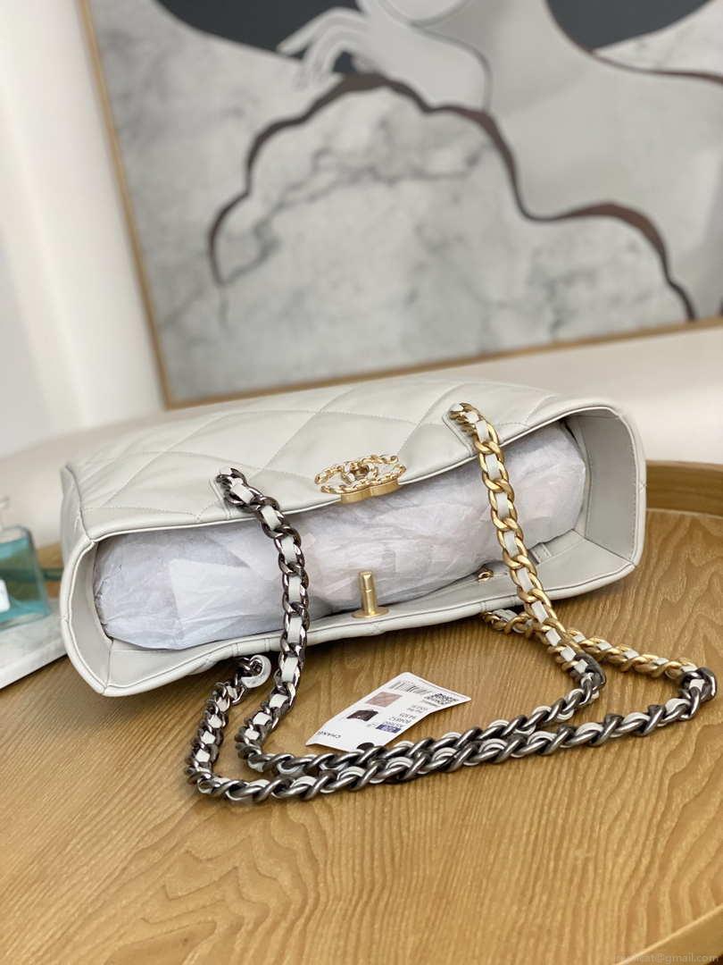 Chanel 19 Shopping Bag Shiny Lambskin AS3660 Gold-Tone Silver-Tone & Ruthenium-Finish Metal Light Gray