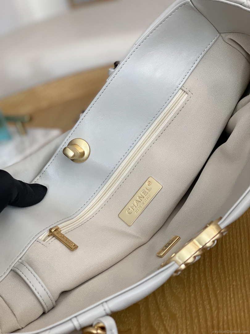 Chanel 19 Shopping Bag Shiny Lambskin AS3660 Gold-Tone Silver-Tone & Ruthenium-Finish Metal Light Gray