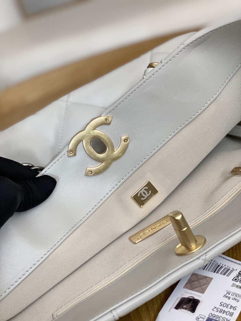 Chanel 19 Shopping Bag Shiny Lambskin AS3660 Gold-Tone Silver-Tone & Ruthenium-Finish Metal Light Gray