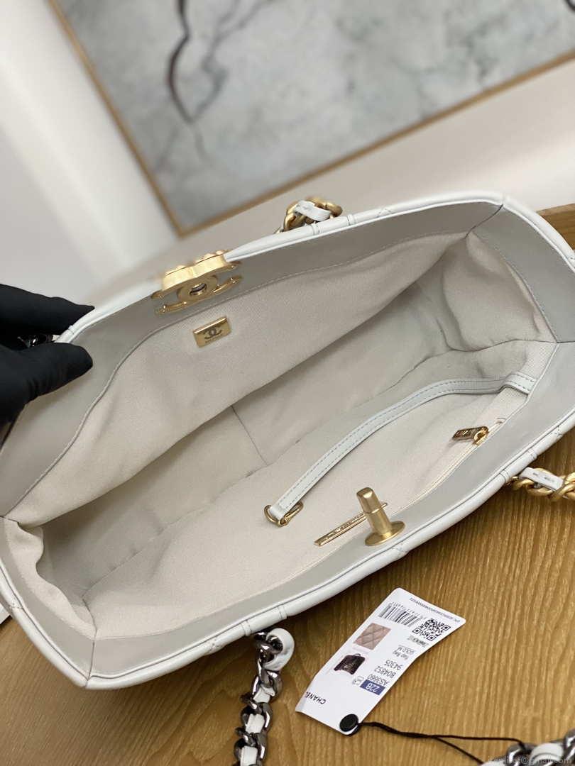 Chanel 19 Shopping Bag Shiny Lambskin AS3660 Gold-Tone Silver-Tone & Ruthenium-Finish Metal Light Gray