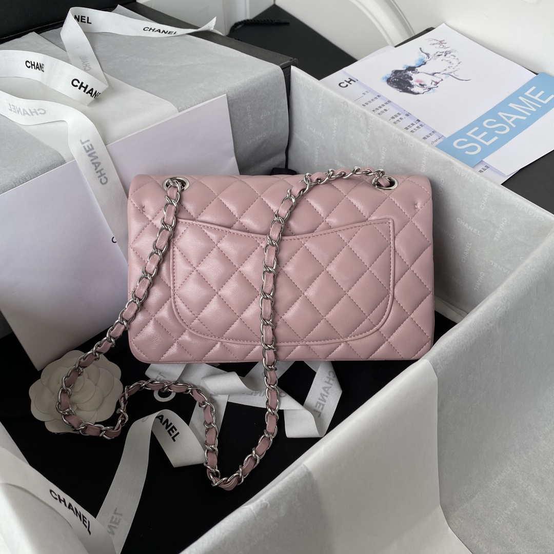 Chanel A01113 Flap Handbag Classic Bag Lambskin Light Pink Silver