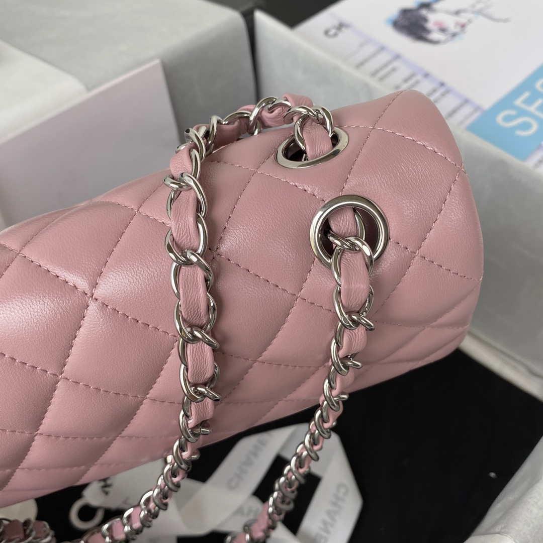 Chanel A01113 Flap Handbag Classic Bag Lambskin Light Pink Silver