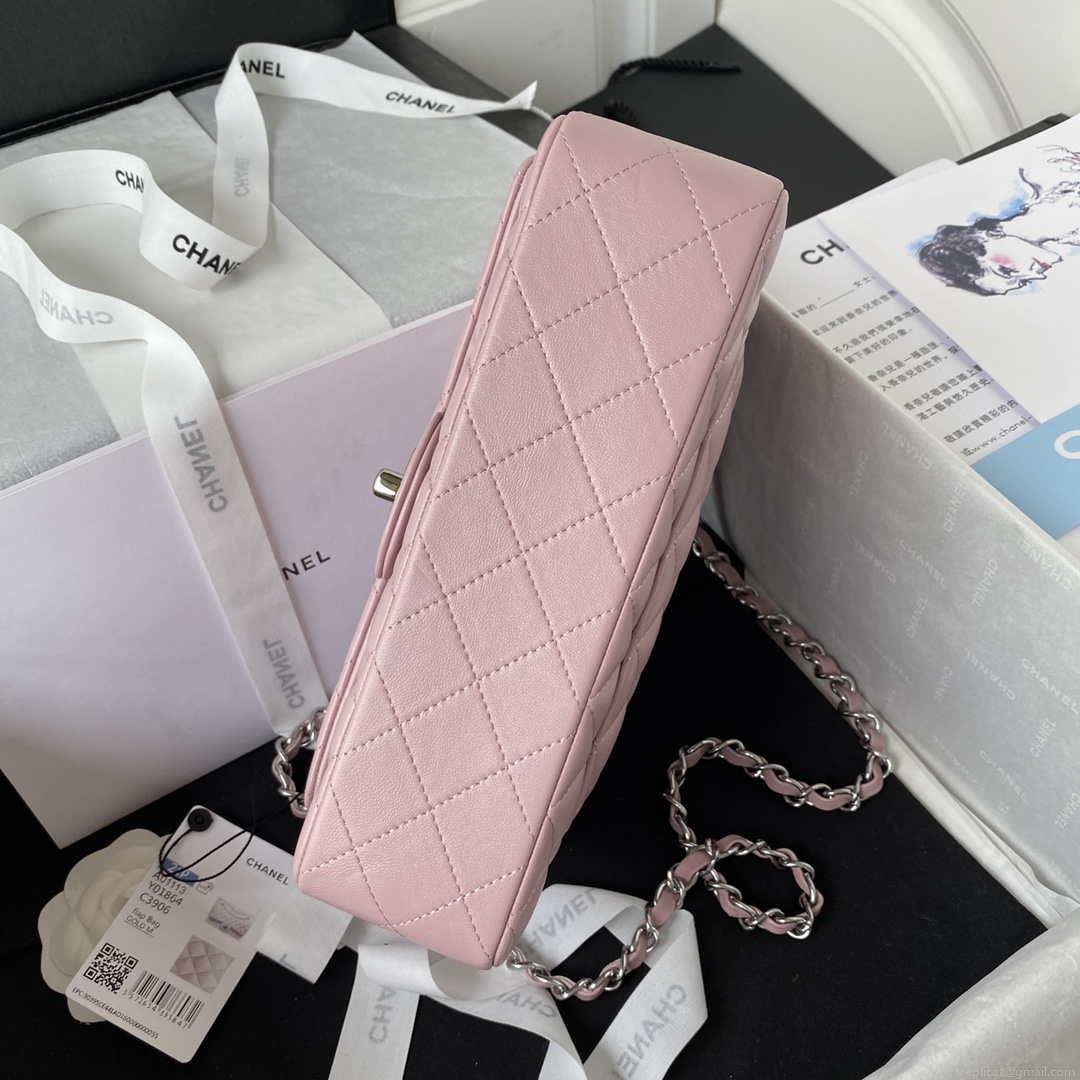 Chanel A01113 Flap Handbag Classic Bag Lambskin Light Pink Silver