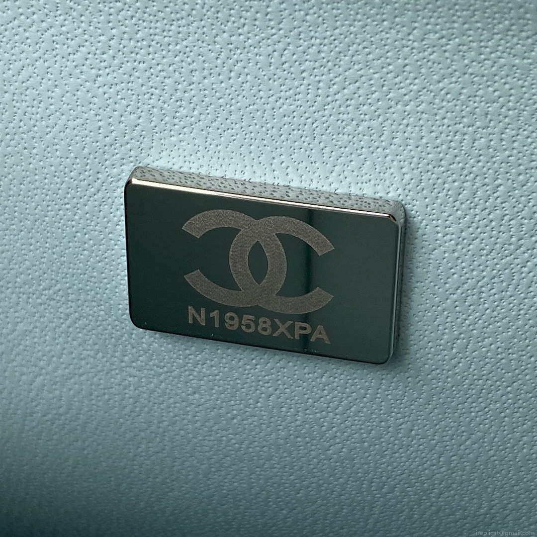 Chanel A01113 Flap Handbag Classic Bag Lambskin Light Blue Silver