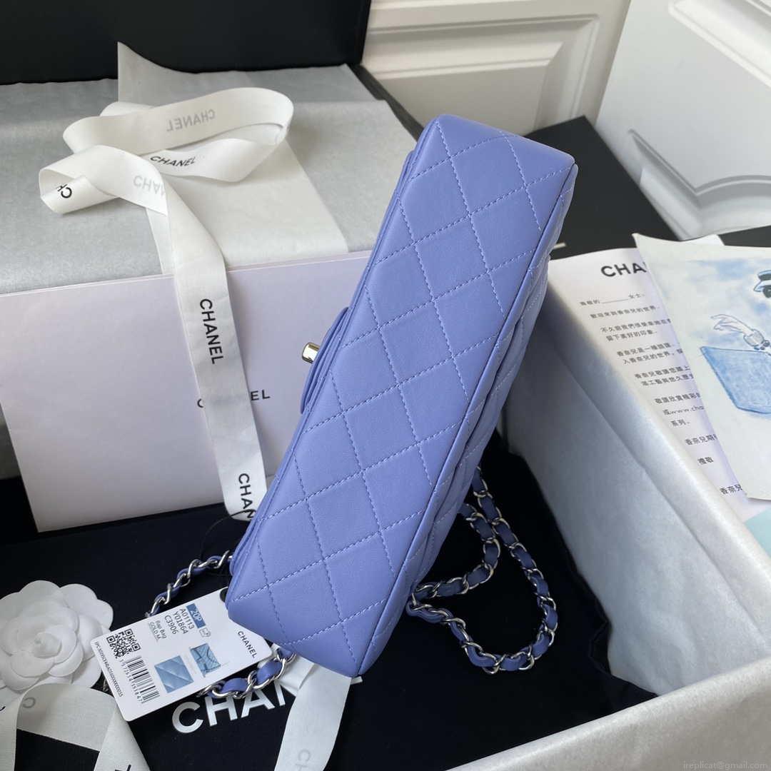 Chanel A01113 Flap Handbag Classic Bag Lambskin Purple Silver