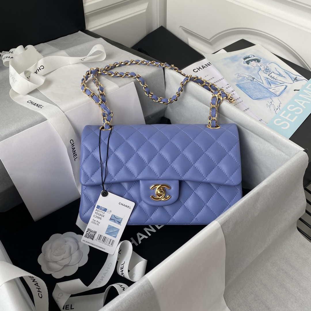 Chanel A01113 Flap Handbag Classic Bag Lambskin Purple Gold