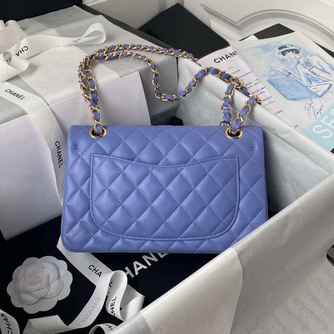 Chanel A01113 Flap Handbag Classic Bag Lambskin Purple Gold