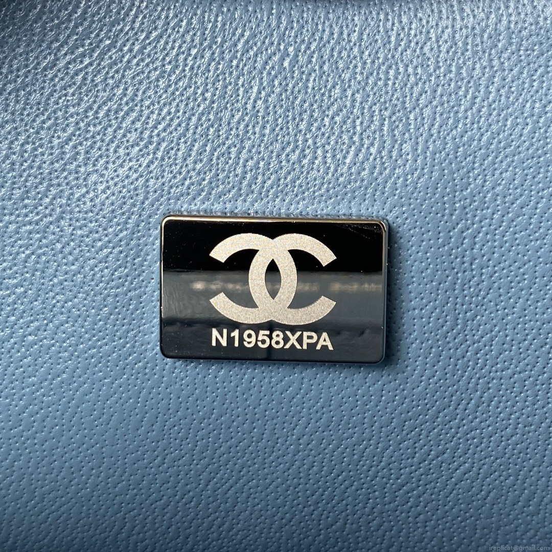 Chanel A01113 Flap Handbag Classic Bag Lambskin Sky Blue Silver