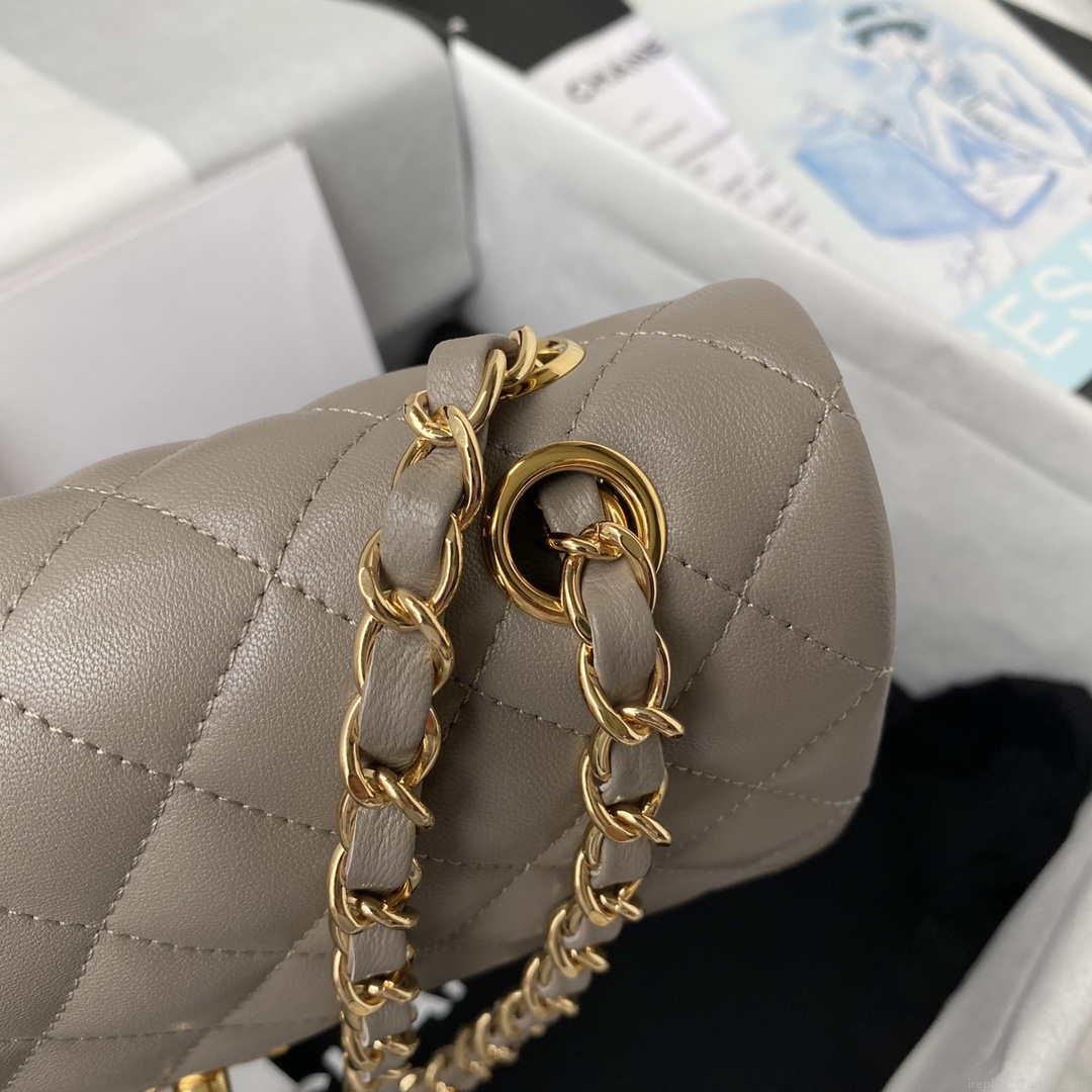 Chanel A01113 Flap Handbag Classic Bag Lambskin Light Gray Gold