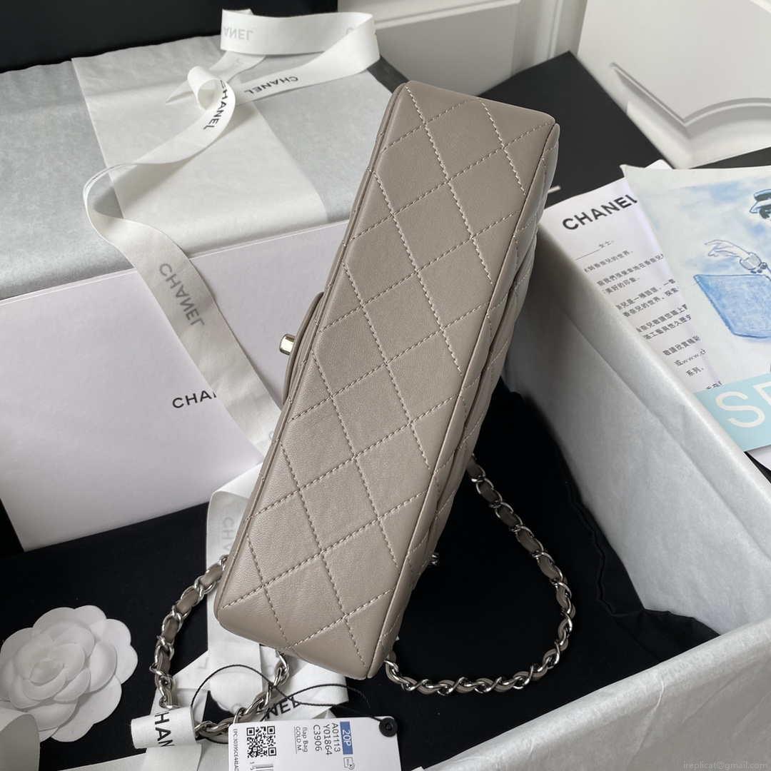 Chanel A01113 Flap Handbag Classic Bag Lambskin Light Gray Silver