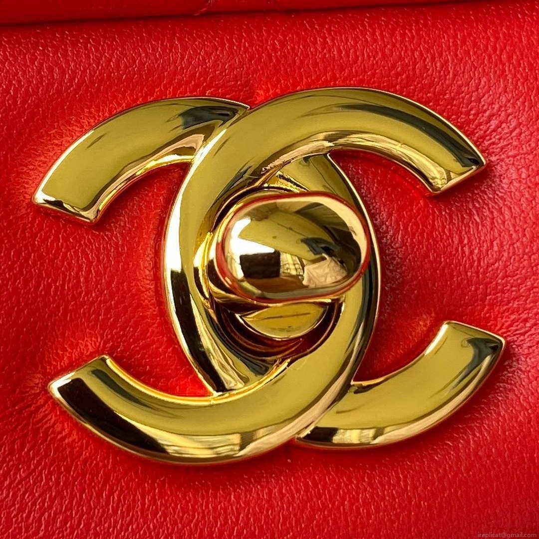 Chanel A01113 Flap Handbag Classic Bag Red Lambskin Gold