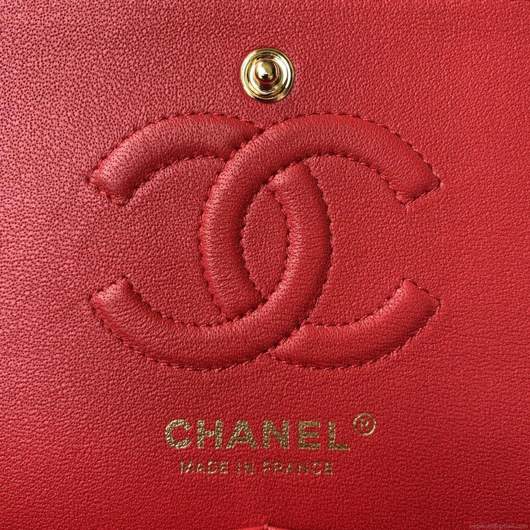 Chanel A01113 Flap Handbag Classic Bag Red Lambskin Gold