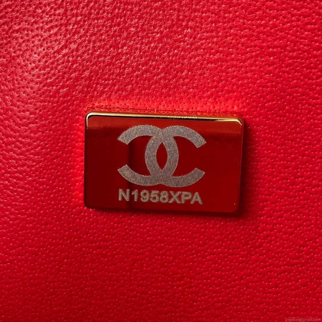Chanel A01113 Flap Handbag Classic Bag Red Lambskin Gold